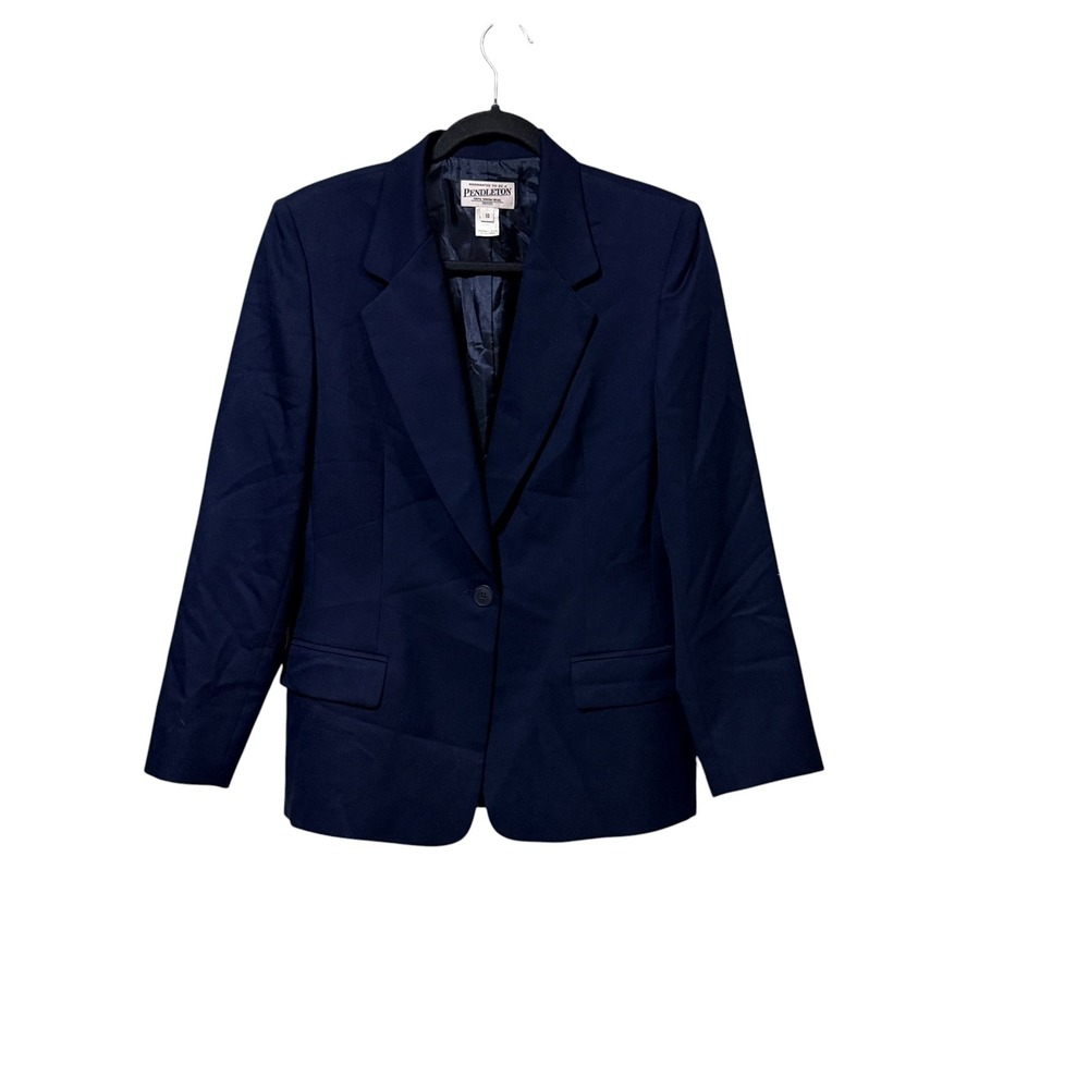 Pendleton Navy Blue 100% Virgin Wool Blazer Jacket Petite 10 Single Button